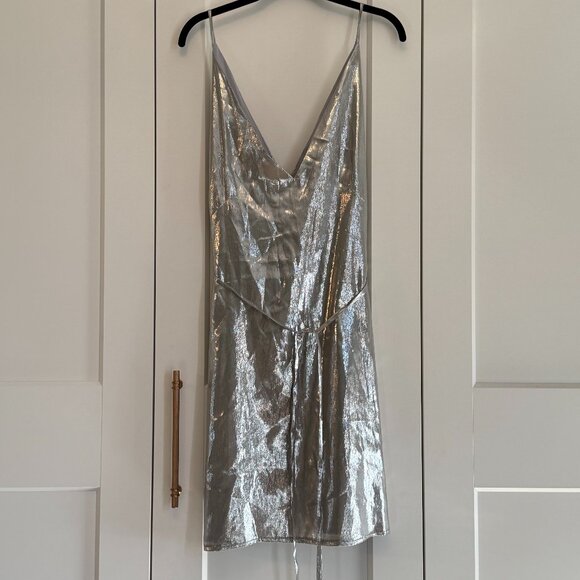 ASOS White Metallic Strappy Belted Mini Dress • NWT - Picture 2 of 3